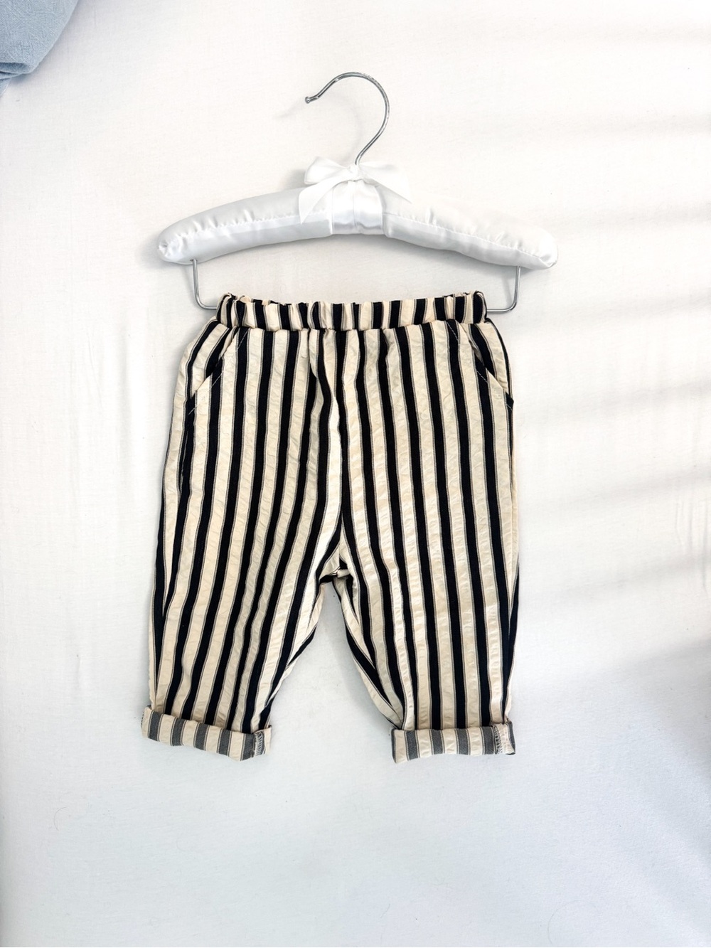 Kids Striped Black & Cream Elastic Waist Pants